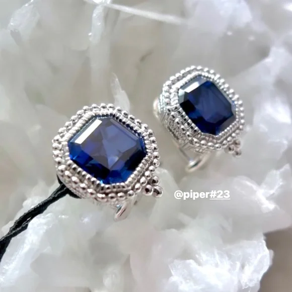 NWT Judith Ripka Asscher-cut Blue Sapphire Estate Stud Earrings - Picture 4 of 11